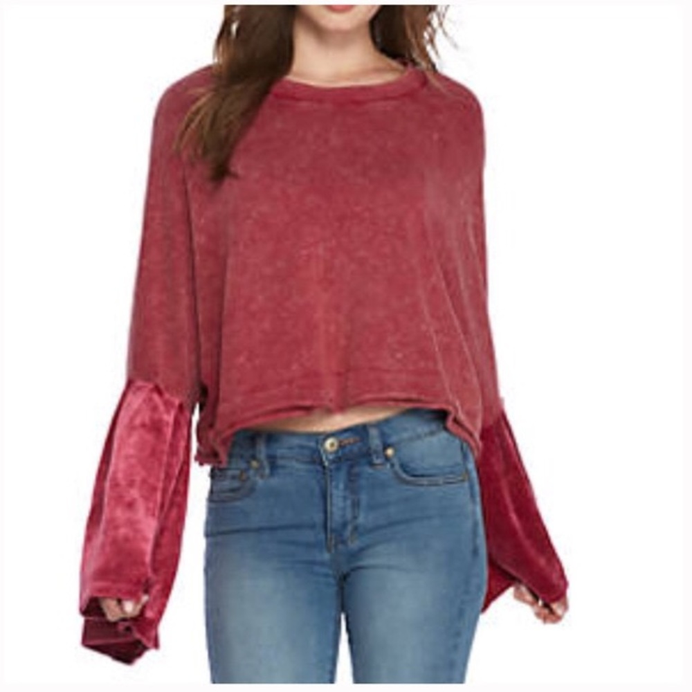 Free People Velvet Bell Sleeve Shirt XS